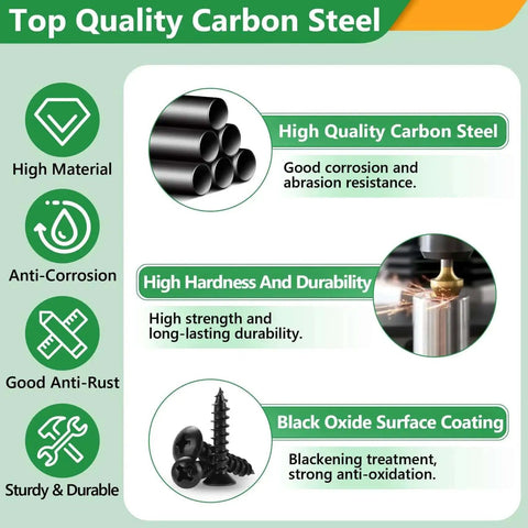 260 Pcs Sheet Metal Screws Assortment Kit Self Drilling Screws Kit M3 M4 M5 M6 Black Carbon Steel features