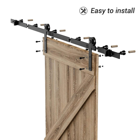 Built Tough 66 Inch Sliding Barn Door Hardware Kit With Five And A Half Foot Rail For Heavy Duty Aluminum Track System Adjustable U Shape Floor Guide Wall Mount Rail Splicing Track Kit Door Not Included Rust Resistant Coating installed on wood door