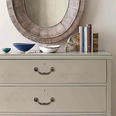 Dresser with Six Pack Drop Cabinet Drawer Pulls With 3-3/4 Inch Center To Center Bail Handles in Yellow Bronze for vintage furniture
