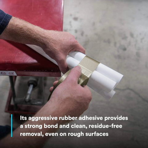 Person using Extra Heavy Duty Olive Duct Tape 6969, Industrial Strength Water-Resistant 10 mil, 48 mm x 54.8 m Roll on pipes.