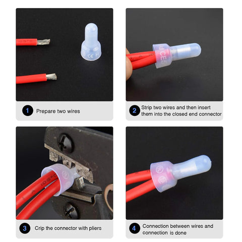 Nilight 50036R closed end crimp terminals, blue nylon insulated, 300 pcs for 22–16/16–14/12–10 AWG automotive wiring