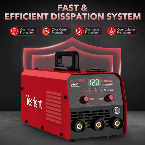 Pro Grade 120 Amp MIG Welder Combo 3 In 1 Gasless Flux Core MIG Lift TIG And Stick Welder For 110V with display and controls