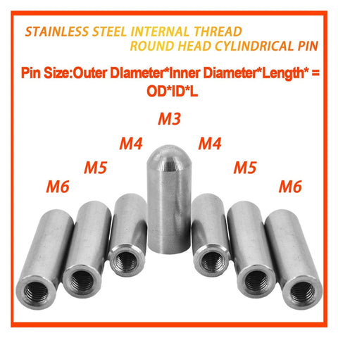 304 Stainless Steel Internal Thread Dowel Pin With Female Thread For Alignment And Connection, various sizes displayed
