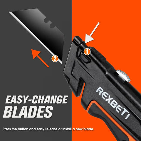 Close-up of 2 Pack Retractable Utility Knife Set SK5 Heavy Duty Box Cutter With Extra Blades showing blade change mechanism