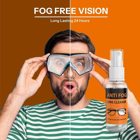 Man using anti-fog spray from 8 In 1 Glasses Cleaning Kit With Anti Fog Spray Cleaner Tool And Cloths to prevent fog on goggles.