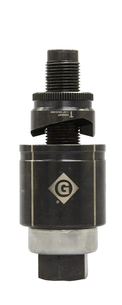 1 Inch Slug-Buster Manual Knockout Set For 1 Inch Conduit, sturdy metal design with laser markings and USA-made label.