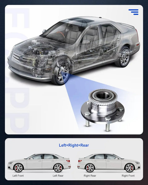 Diagram showing car with Wheel Bearing Hub Assembly With ABS Sensor Rear 5 Lug Direct Fit Replacement 512269 X2 for Dodge Mazda