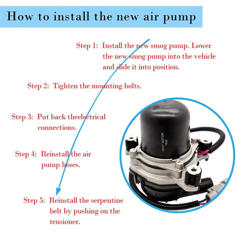 Installation guide with image of Two Pack Secondary Air Pump Replacement For Toyota Tundra Sequoia Lexus LX570 Land Cruiser 2007 2013 Models 4.0L 4.6L 4.7L 5.7L Fits 17610 0S010 10200231AA 33 2504M.