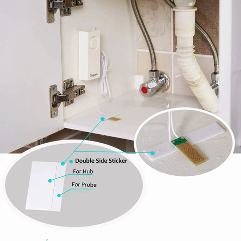 Water Leak Detector With 120dB Loud Alarm And Battery Powered 9V Not Included 5 Pack installed under kitchen sink