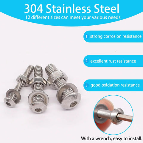 All In One Metric Screw Kit For DIY M3 M4 M5 Button Head Hex Socket Cap Screws Set With 8 To 20 Mm Length 304 Stainless Steel