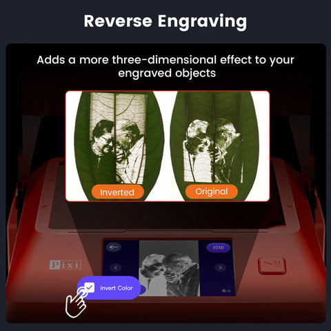 All In One Portable Laser Engraver With Built In AlgoOS 2.0 displaying reverse engraving on green leaves.