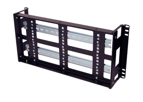 5U Rackmount DIN Rail Panel with 3.78 Inch Low Profile Depth, made of 14 gauge steel, featuring removable DIN rail and adjustable height.