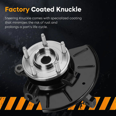 Two Pack Front Steering Knuckle Wheel Bearing Hub Assembly Compatible With Escape 2005 2012 Mercury Mariner 2005 2011 Mazda Tribute 2005 2011 698-404 698-405 698404 698405 LK015 LK016 Front Left Drive And Right Passenger Side, factory coated knuckle view