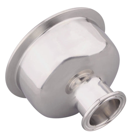 Stainless steel tri-clamp bowl reducer fitting, 4 in x 1.5 in, 304 SS, angled view