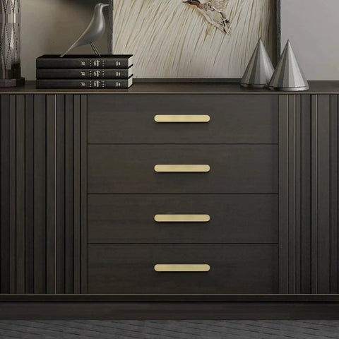 Brushed Gold Cabinet Handles Set of 2 With 5 Inch Hole Centers Solid Zinc Alloy Drawer Pulls on dark cabinet