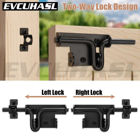 Heavy Duty Slide Bolt Gate Latch With Padlock Hole Bidirectional Door Lock Hardware For Wooden Fences, Shed Gates, Barn Doors, Backyard Gates In Black Finish 1 Pack