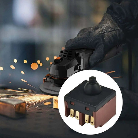 Push Button Angle Grinder Switch Replacement For Power Tools Easy Install No Fuss Durable Electric Grinder Switch shown next to grinding tool in use