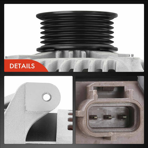Close-up of 12V 150A Heavy Duty Alternator for Ford F 150 2009 2010 4.6L 5.4L V8 Expedition 2009 2010 5.4L Lincoln Navigator 2009 2010 5.4L Clockwise 6 Groove Pulley Replacement 9L3T10300CB showing pulley and connectors