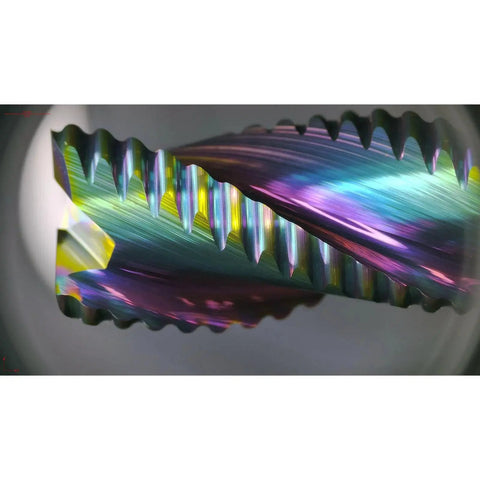 Close-up of Roughing End Mill With DLC Coating For Aluminum Copper Magnesium Alloys And Composite Materials Three Flute Wave Edge Carbide Milling Cutter.