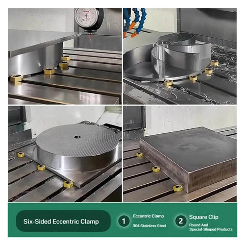 Six Pack CNC Eccentric Clamps Hexagonal Stainless Steel Workholding Fixture Clamps with Nuts holding metal parts