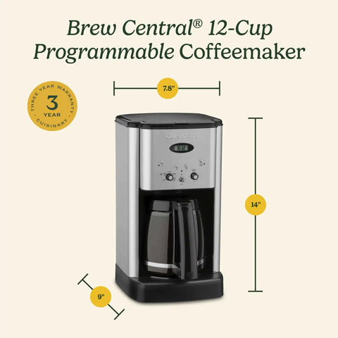 12 Cup Brew Central Coffee Maker With Fully Auto Programmable Settings, 24 Hour Delay Brew, Auto Off, 1 To 4 Cup Options