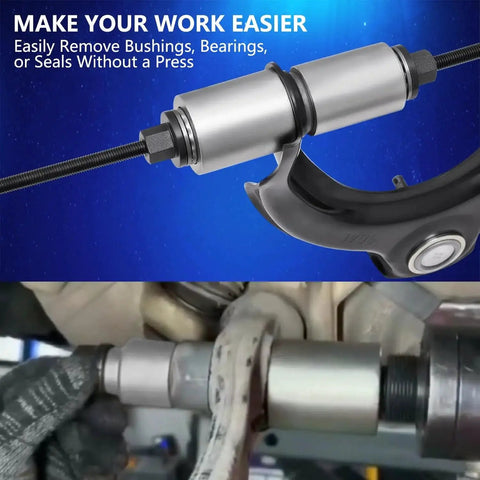 Universal Pull and Press Sleeve Kit for Bearings, Bushings and Seals with 30 Sleeves and 5 Pulling Spindles M10 M12 M14 M16 in use