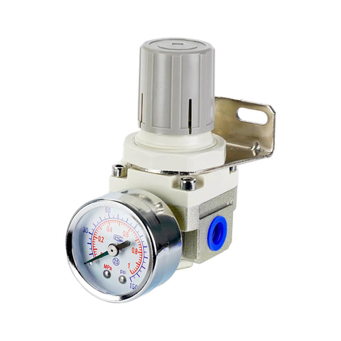 EcuoPix air regulator with 1/4 in port, 0–150 PSI gauge, mounting bracket for compressed air systems