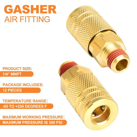 Set Of 2 Brass Quick Connect Air Couplers One Quarter Inch NPT Male Threads Heavy Duty Industrial Grade Corrosion Resistant Long Lasting