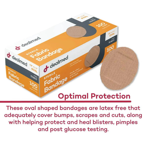 Must-Have Flexible Fabric Oval Adhesive Bandages With Nonstick Pad For Everyday First Aid, 100 Count, Latex Free, Dealmed packaging