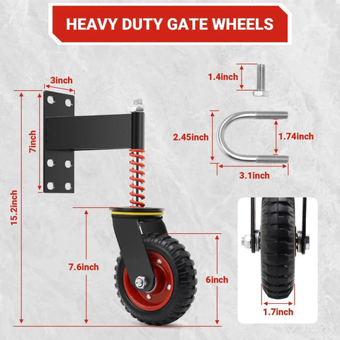 6 Inch Heavy Duty Gate Wheel With 500 Lbs Capacity For Metal Tube And Wooden Gates 360 Degree Swivel Spring Loaded Gate Caster Wheels Dual Mount Options Straight And U Bolt For Easy Installation And Long Lasting Performance