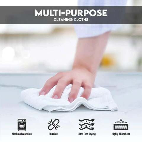 Person using 60 Pack White Cotton Terry Bar Mop Towels, 14X17 Inches, Super Absorbent Cleaning Rags for versatile cleaning
