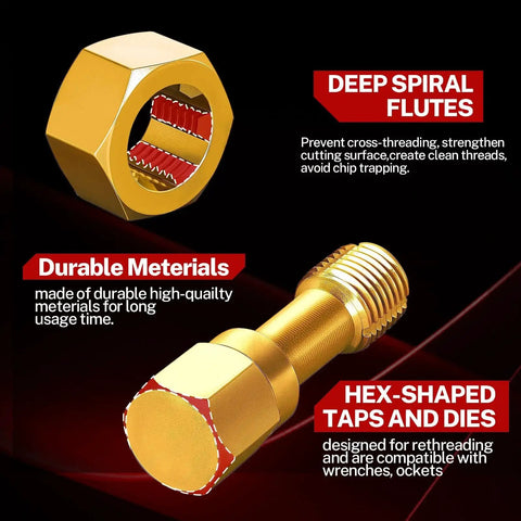 Hex-shaped taps and dies of Metric Thread Chaser Set M6 M8 M10 M12 With Thread Restorer Tool Kit