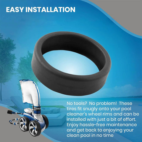 Three Pack Replacement Pool Cleaner Tires 48-232 For Polaris Black Max 3900 Sport 480 And P39 Cleaners, shown uninstalled