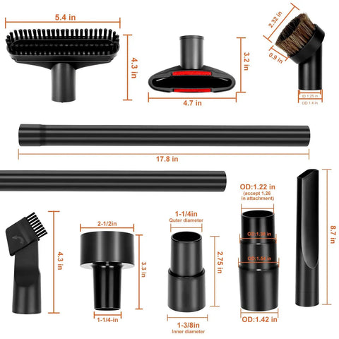 All Purpose Universal 14 Piece Vacuum Attachment Kit For Wet And Dry Vacuums with extension wands and hose adapters