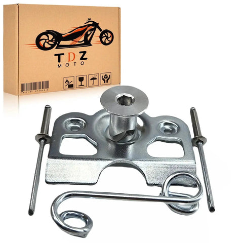 10 Pack Dzus Fasteners One Quarter Turn Quick Release Steel Buttons With Springs And Tab Plates Chrome Finish For Sheet Metal Door Panels Includes 20 Rivets Heavy Duty Hardware close-up view with packaging.