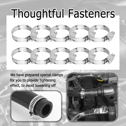 5 ft silicone heater hose (5/8 in) with 10 stainless steel clamps; coolant transfer hose, 16mm ID/24mm OD.