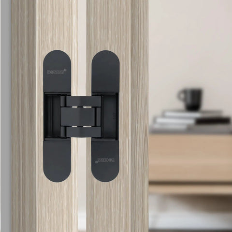 Matte Black Concealed Hinges Two Pack 180 Degree Adjustable Hidden Door Hinges for Secret Doors and Cabinets installation