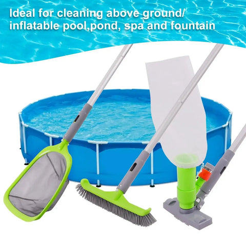 Deluxe Pool Cleaning Kit With Spa Jet Vacuum And Thirteen Point Five Inch Brush Semi Deep Skimmer Net And Fifty Seven Point Five Inch Adjustable Pole For Above Ground And Inflatable Pools No Fuss Quick Debris Cleanup