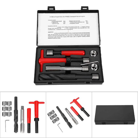 11 Piece M16x2 Thread Repair Kit Set With Stainless Steel Twisted Drill Tap Hex Wrench Threaded Inserts in black case