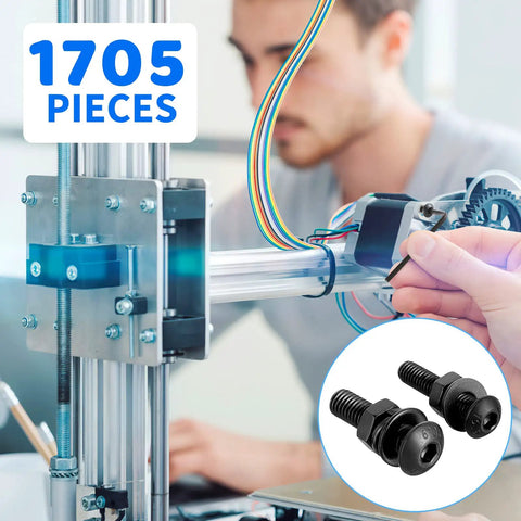 1705 Pcs Machine Screw Kit With M2 M3 M4 M5 Bolts Nuts Lock And Flat Washers Hex Button Head Alloy Steel Cap Screws Grade 10.9 With Allen Wrench For DIY Projects Home Repairs And Auto used in a 3D printing setup.