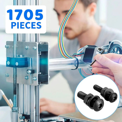Massive 1705 Piece Machine Screw Kit With Metric Bolts M2 M3 M4 M5 Nuts Lock Washers And Flat Washers Hex Button Head Cap Screws In Alloy Steel Grade 10.9 With Allen Wrench