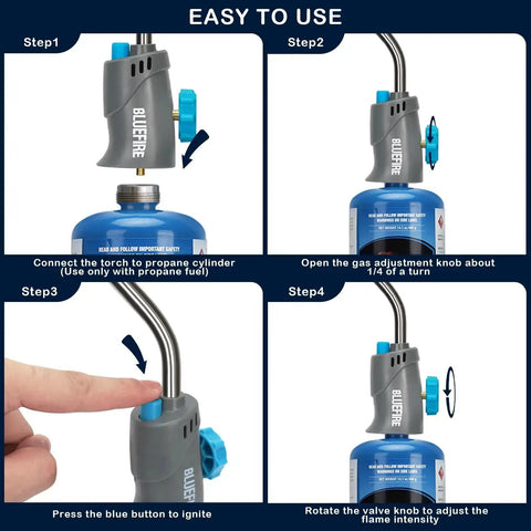 Step-by-step guide to using Trigger Start Gas Welding Torch Head For Propane And MAP PRO Fuel with 1.5 inch extension and piezo ignition.