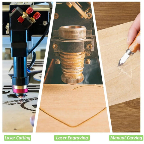 Laser cutting, engraving, and manual carving on 12 Pack Baltic Birch Plywood Sheets 16 By 12 By One Sixteenth Inch Unfinished Wood