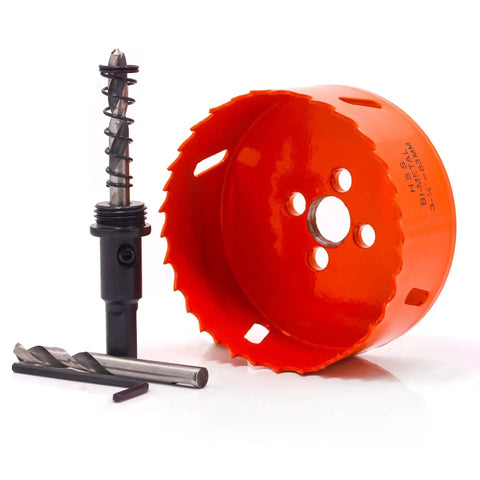 Three And A Quarter Inch Hole Saw With Arbor And Drill Bit M42 Bi Metal Cutter for quick smooth cuts in wood metal plastic drywall