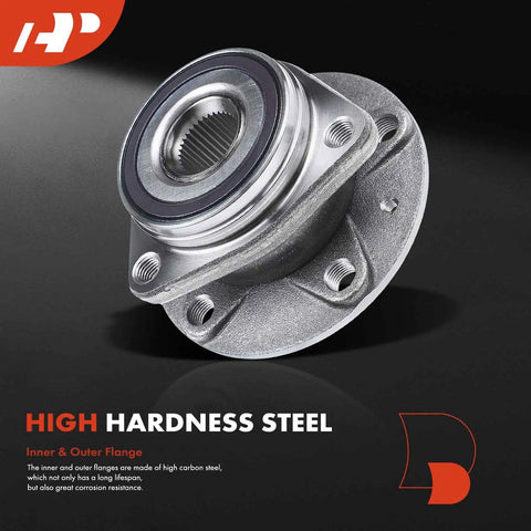 2 Pack Wheel Bearing And Hub Assembly For Volkswagen And Audi Vehicles Including Jetta Golf GTI Tiguan Arteon A3 Quattro Q3 TT S3 RS3 Front And Rear Replacement With Durable Bearings And Precise Fit, showing high hardness steel flange.