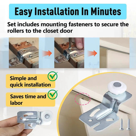 Installation of Closet Sliding Door Roller Kit For Top Hung Doors, Fits Three Quarter Inch To One And Three Eighths Inch Thick Panels