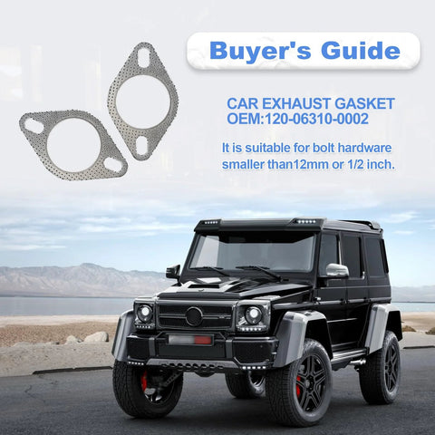 Two 2.5-inch exhaust gasket flanges with 2 bolts, front view, perforated high-temp metal, Amazon brand