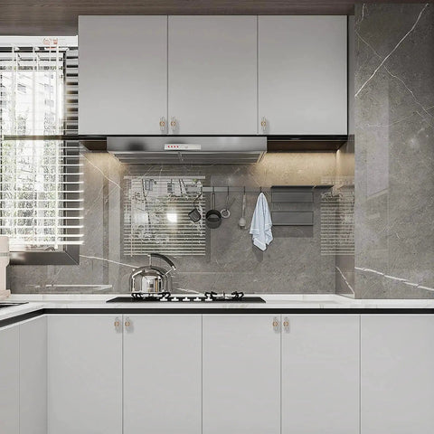 Modern kitchen with 10 Pack Brushed Satin Nickel And Champagne Bronze Cabinet Knobs Set for kitchen cabinets, featuring sleek design.