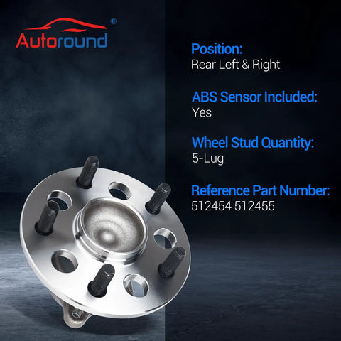 Rear Wheel Hub And Bearing Assembly Kit For Toyota Camry 2012-2017 And Avalon 2013-2018 With 5 Lug ABS 152mm Flange 67.5mm Offset Bolt Circle Easy Install Premium Replacement
