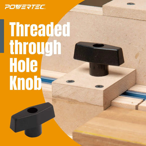 Go-To T Track Knob Kit With Threaded Knobs And 5/16-18 T Track Bolts, 16 Piece Set For Woodworking Jigs installed on a fence